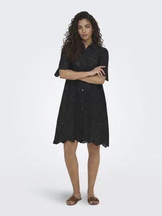 ONLY - ONLVALAIS S/S DRESS WVN NOOS Black - Gr. - M