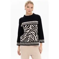Passioni Strickpullover mit Zebraprint und Stehkragen