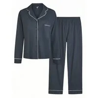 By Louise Schlafanzug by Louise Damen Pyjama Schlafanzug Button Down Set lang Navy