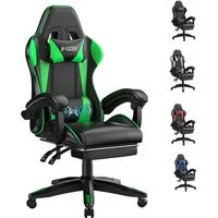 ZAISZE Gaming-Stuhl Schreibtischstuhl, Ergonomischer Bürostuhl mit Massagefunktion (PC Stuhl mit Fußstütze Kopfstütze Lendenkissen), Höhenverstellung Neigung 90°- 135°, für Gaming Arbeit Entspannung