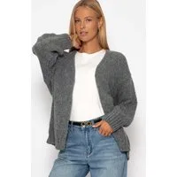 SASSYCLASSY Cardigan Oversize Strick Cardigan für Damen Flauschiger Cardigan mit offen fallendem Schnitt und Rippbündchen