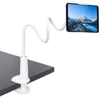 CLM-Tech Schwanenhals Tablet Halterung Bett - Handy Halter als langer Arm -, (bis 11 Zoll, Tablet Tisch Halterung - Weiß, 2-tlg., Flexible Kindle Halterung)