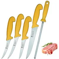 SMI Universalküchenmesser Metzgermesserset Solingen Fleischermesser Ausbeinmesser Wetzstahl, 5 tlg