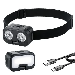BIKIGHT 900 Lumen 180° Rotating Dual-Head Ultra-Bright Headlamp 1000mAh Battery Three Light Source IP66 Waterproof for O