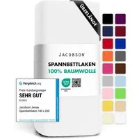 Jacobson Spannbettlaken BOXSPRING & ÜBERLÄNGE aus 100% Baumwolle, für hohe & lange Matratzen, Jersey Bettlaken 160 g/m²