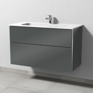 Sanipa 3way Keramik-Set Design Keramik-Waschtisch und Unterbau mit 2 Auszügen, Anthrazit-Glanz BS48179