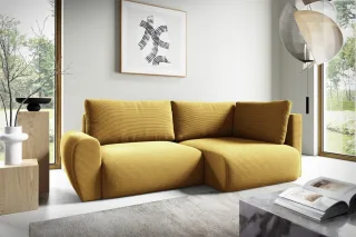 Ecksofa Schlafsofa GALAN MINI Stoff Poso Honiggelb Ottomane Rechts