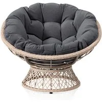 KHG Gartenlounge-Sessel Relax-Sessel Creme mit Polsterkissen Anthrazit, bis 120 kg belastbar (Lounge Sessel Rund, 1-St), Gepolstert