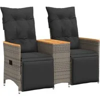 vidaXL Loungesofa Gartensofa 2-Sitzer Verstellbar mit Tisch Grau Poly Rattan, 1 Teile