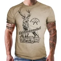 LOBO NEGRO® T-Shirt für Jäger im Used Look Sand: Waidmannsheil - Jagen ist Naturschutz