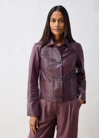 bonprix Lederjacke aus softem Lammnappa, lila, Gr.44, moderne Lederjacke aus hochwertigen Lammnappa, aus Nappaleder