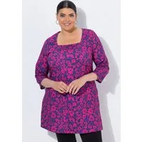 Ulla Popken Longshirt Longshirt Blüten Carré-Ausschnitt 3/4-Arm