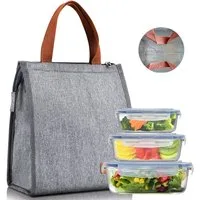 HEYHIPPO Einkaufsshopper Isolierte Lunchtasche–wiederverwendbar, ideal für Arbeit & Reisen,grau, Kühltasche für Mahlzeiten–Thermobeutel für Schule & Büro,24×16×28 cm