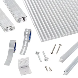 Polycarbonat Stegplatten | Terrassendach-Set | Thermo Alu Verlegeprofil | 16 mm | glasklar