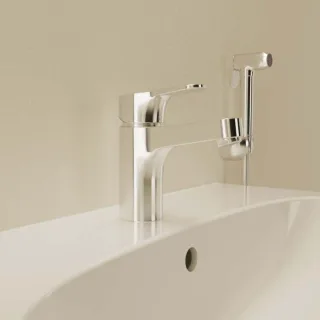 Ideal Standard Cerabase H80 Waschtischarmatur BC834AA chrom, mit Seitenbrause, ohne Ablaufgarnitur, Ausladung 106mm