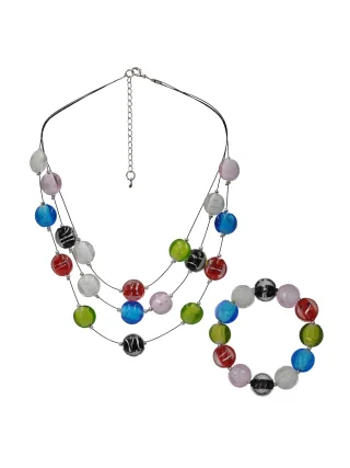 Steuer Modeschmuck Schmuckset Set aus Collier und Armband mit bunten Glassteinen