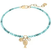 Fossil Armband Schmuck Geschenk Metall Armschmuck Fisch Muschel Sutton, mit Glasstein - mit Süßwasserzuchtperle, Acryl