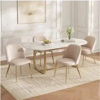 Flieks Esszimmerstuhl Gestell aus goldfarbenen Metall, Bezug aus Samtstoff (Set, 4 St), 4er Set Polsterstühle Küchenstuhl Wohnzimmerstuhl Beige