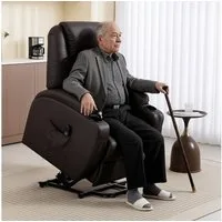 HOMCOM Relaxsessel mit Aufstehhilfe, Liegefunktion (Fernsehsessel, 1-St., Gepolstert TV-Sessel), mit Aufsteh-Funktion, Kaffee-Braun