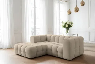 Ecksofa Designersofa SOLVIE XS in Stoff Moly Beige Ottomane Links