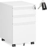 SONGMICS Rollcontainer Aktenschrank mit 3 Schubladen, Metallschrank, Stahl, abschließbar, Druckerständer, für Homeoffice, Büro