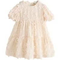 Next Tüllkleid Kurzärmeliges Kleid mit 3D-Blumendetails (1-tlg)