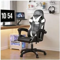 oyajia Gaming-Stuhl Gaming Stuhl, Bürostuhl Ergonomisch Wippfunktion bis zu 135° (mit Kopfstütze und Lendenkissen), Rückenlehne und Sitzfläche kippbar,Gamingstuhl mit Höhenverstellung