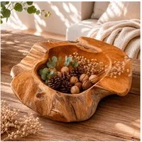 Online-Fuchs Dekoschale aus Teakholz als Obstschale, Schlüsselbrett, Schmuckkästchen (jede Schale ein Unikat, vielseitige Funktionalität), massives Teakholz, markante Maserung, rustikaler Charme