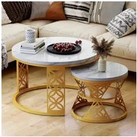 REDOM Couchtisch und 2er Set, Beistelltisch für Schlafzimmer Balkon (Runder Couchtisch, stabil und langlebig für stilvolles Wohnen, 2-St., 70x70x45 cm und 45x45x37 cm)