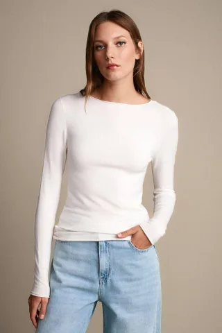 Damen Rippstrick Bootneck Slim-Fit Pullover