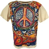 Guru-Shop T-Shirt Mirror T-Shirt - Peace beige Goa Style, Festival, alternative Bekleidung