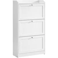 VASAGLE Schuhschrank 3 Klappen, Schuhkipper, Schuhaufbewahrung, Flur, 24 x 60 x 121,2 cm Oberplatte, Trennwand verstellbar, für bis zu 12-20 Paar Schuhe, weiß