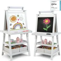 COSTWAY Standtafel Kinder Staffelei, doppelseitig, mit Magneten & 2 Boxen