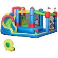 Outsunny Hüpfburg mit Gebläse Wasserrutsche, Trampolin, Kletterwand, für Kinder, (Wasserpark, 1-tlg., Wasserspielcenter), Bunt, 390 x 300 x 197 cm
