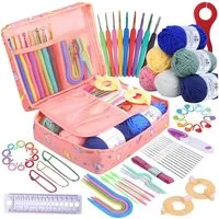 HUGERSTONE Häkelnadeln 70-teiliges Häkelset für Anfänger, Tragbar Häkelnadel Set mit Tasche, 70 St., Praktische Häkelnadeln Set mit Tasche, 6 Farben Garn und Zubehör, 0.6-6 mm Ergonomische Häkelnadeln, Für Fortgeschrittene geeignet