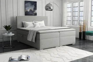 Boxspringbett Schlafzimmerbett SOREL 160x200cm Stoff Aragon Hellgrau