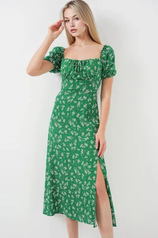 Midikleid mit Blumenmuster und Schleife