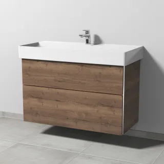 Sanipa 3way Waschtischunterbau zu Duravit Dura Square Waschtisch mit 2 Auszügen, Eiche-Tabak BR42750