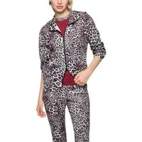 Marc Cain Kurzjacke Mon Cherry Premium Damenmode Jersey Jacke mit Leo Print, nicht gefüttert, mit Kapuze, lockere Form