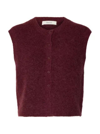 selected women - SLWLULU SL BUTTON O-NECK VEST NOOS Tawny Port - Gr. - S