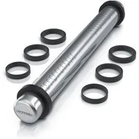 Arendo Nudelholz Verstellbarer Teigroller mit Abstandsringen, Edelstahl, Messskala Edelstahl, (9-tlg), 2-4-6-8 mm Teigdicke, 42 cm Länge, spülmaschinengeeignet, antihaft