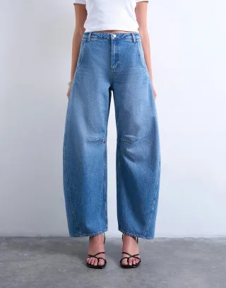 topshop - TSNANNA OVERSIZED BARREL DNM JEANS MB Medium Blue Denim - Gr. - 32