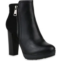 VAN HILL 818507 Plateaustiefelette Damen Stiefeletten Plateau-Boots Zipper Holzoptikabsatz