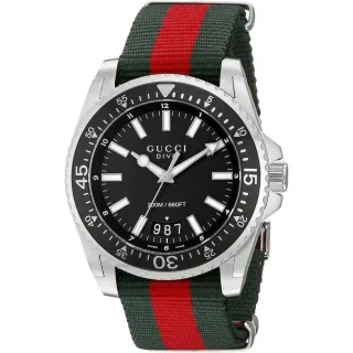 Gucci Dive Herrenuhr YA136206 mit schwarzem Zifferblatt und mehrfarbigem Armband