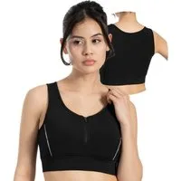 Smilodox Sport-BH Kathi, Bra mit Zip-Front, integriertem Cup & reflektierendem Piping elastisches Material & breiter Unterbrustbund Top, Workout Training