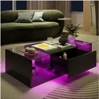 Furnishings Home Couchtisch Wohnzimmertisch Ablagetisch LED Beistelltisch (Hochglänzender quadratischer, mit LED Beleuchtung & Fernsteuerung), Mit Vier Fächer stauraum und 16-farbigen variablen LED-Beleuchtung