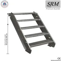 SRM Design Außentreppe 5 Stufen Stahltreppe 100cm Stufenbreite, Höhe 70-105cm, ohne Geländer