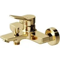 AM.PM Badarmatur Bad Armatur Wannenarmatur X-JOY Mischbatterie Wasserhahn Badewanne (Badezimmerarmatur Badewannenarmatur mit Duschschlauchanschluss, Farbe: Gold, Einhebelmischer mit Auslauf) inkl. 2 x Abdeckrosetten