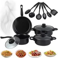 ibettertec Topf-Set Antihaft-Kochgeschirr-Set mit Deckel und Utensilien, 13 tlg Küchenset, Gusseisen (13-tlg), Kochtopf-Set im modernen Design mit formschönen Soft-Touchgriffen