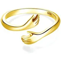 Runde Perlé Silberring verstellbarer Ring "umarmende Hände", Ring Umarmung, 925er Silber, 18K Gold, Roségold